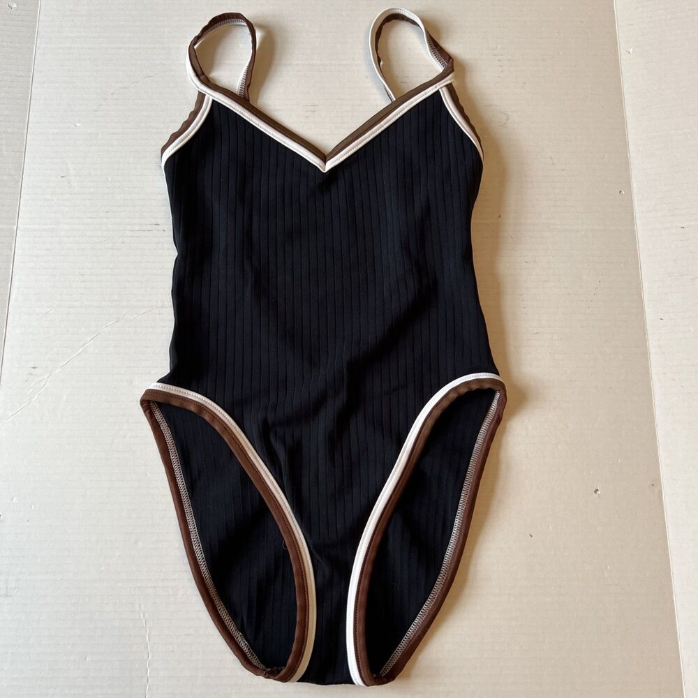 BAJA Blue Sz 8-10 One Piece Swimsuit Black White Brown EXCELLENT